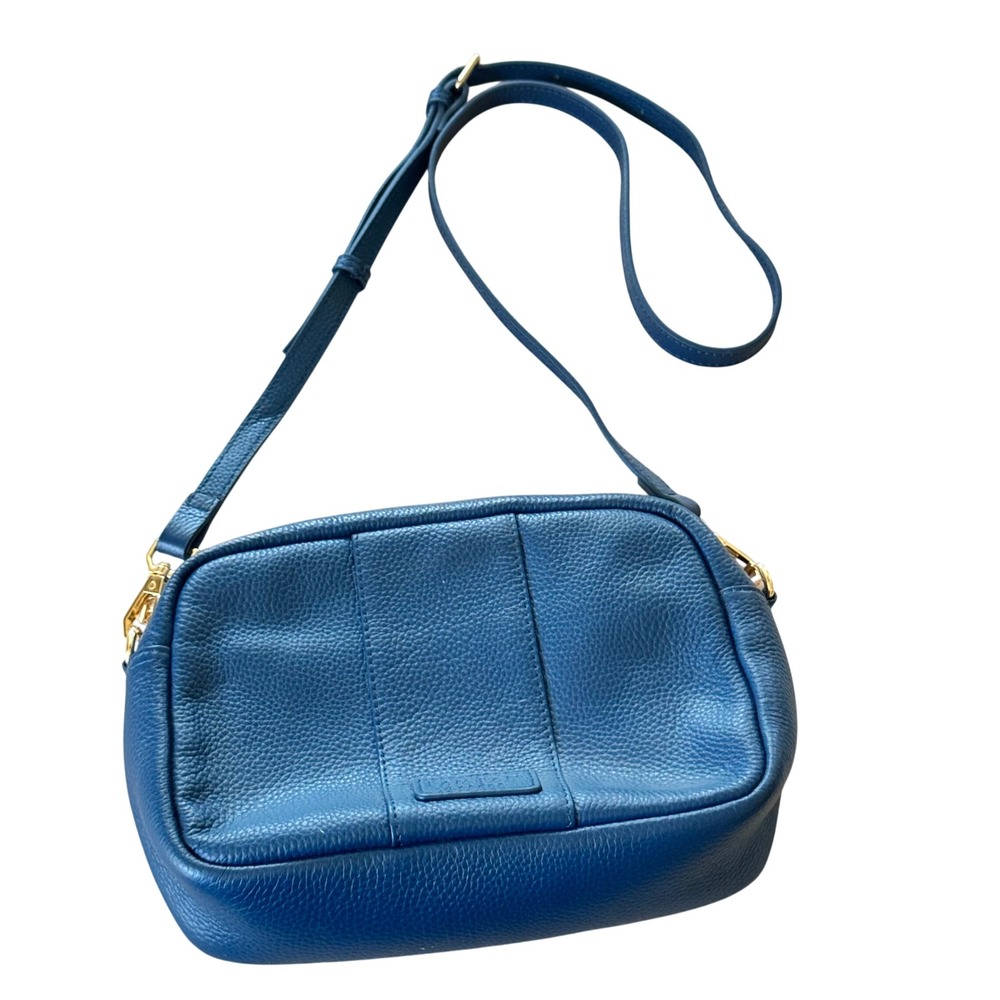 NWOT Pom Pom London City Bag Purse CrossBody Slate Blue Pebble Leather